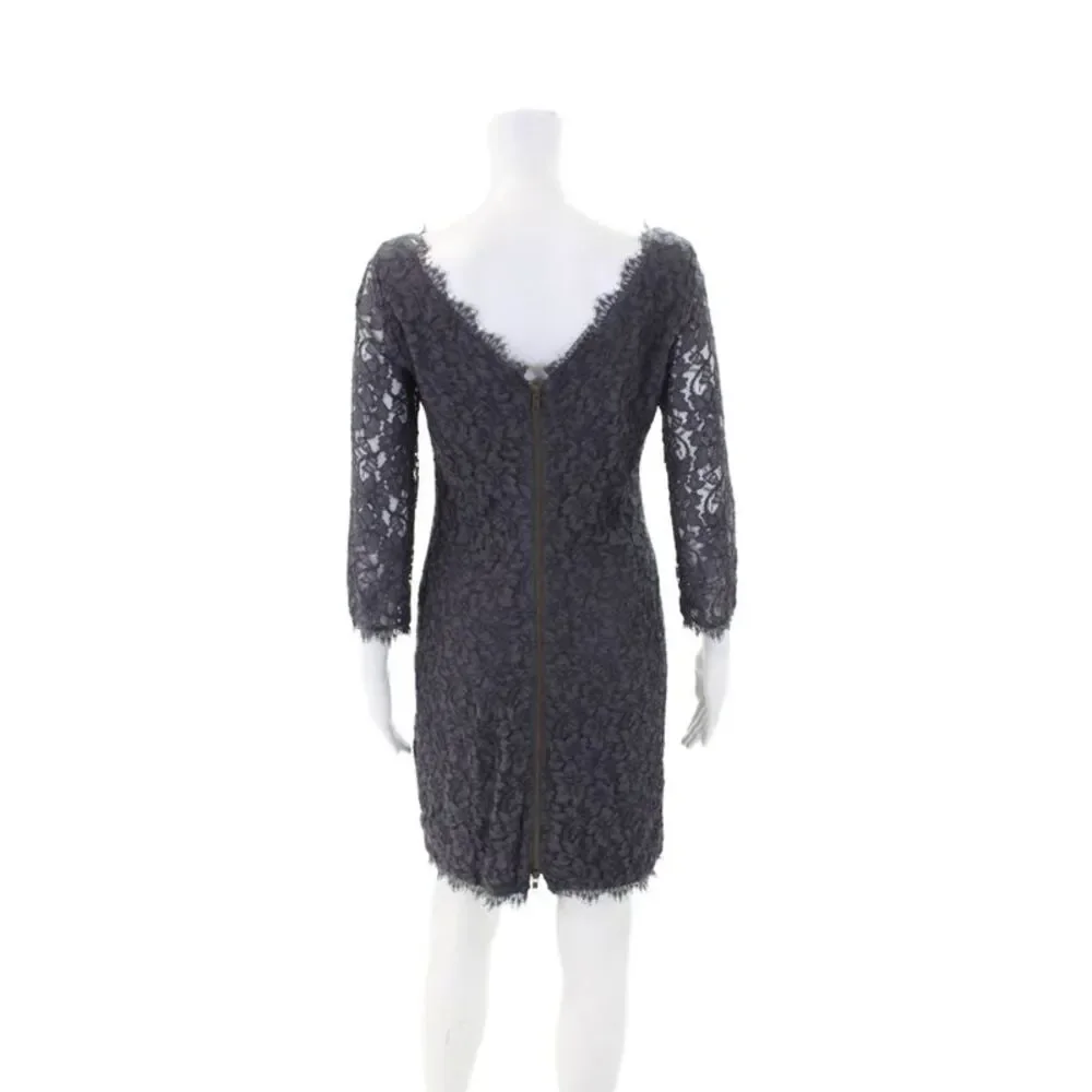 Diane Von Furstenberg Womens Textured Long Sleeve Zipped Dress Purple Size 8 - Picture 3 of 7